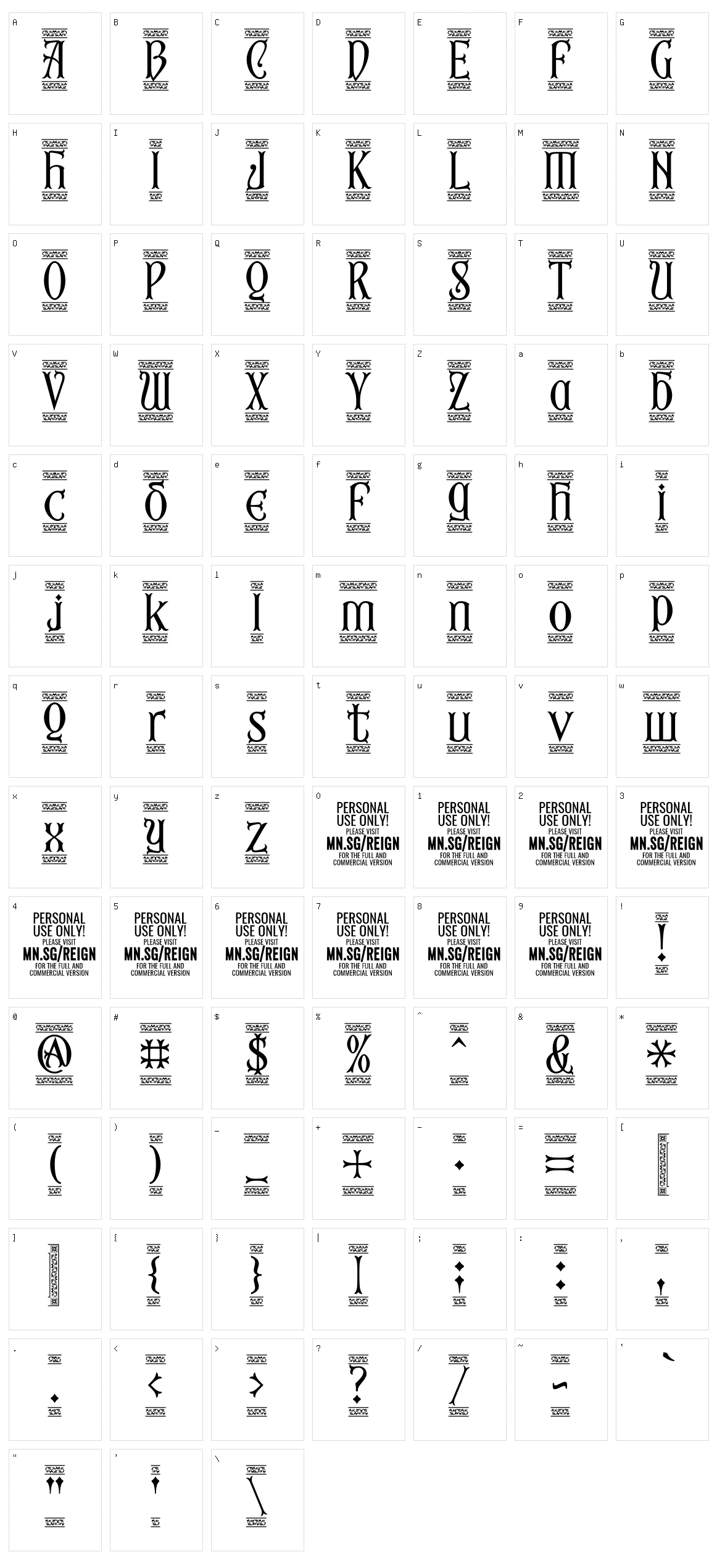 Fourth Reign Character Set