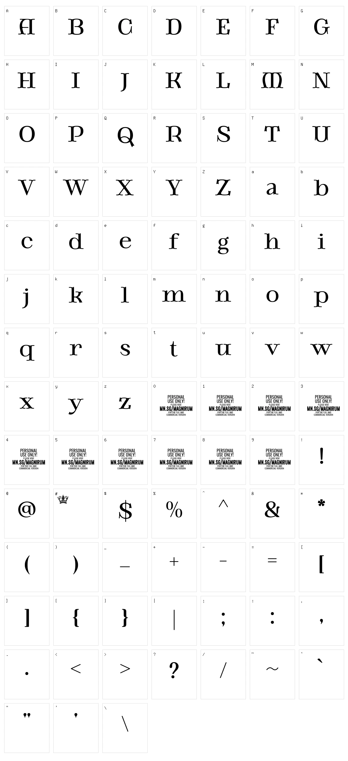 Magnirum Serif Character Set