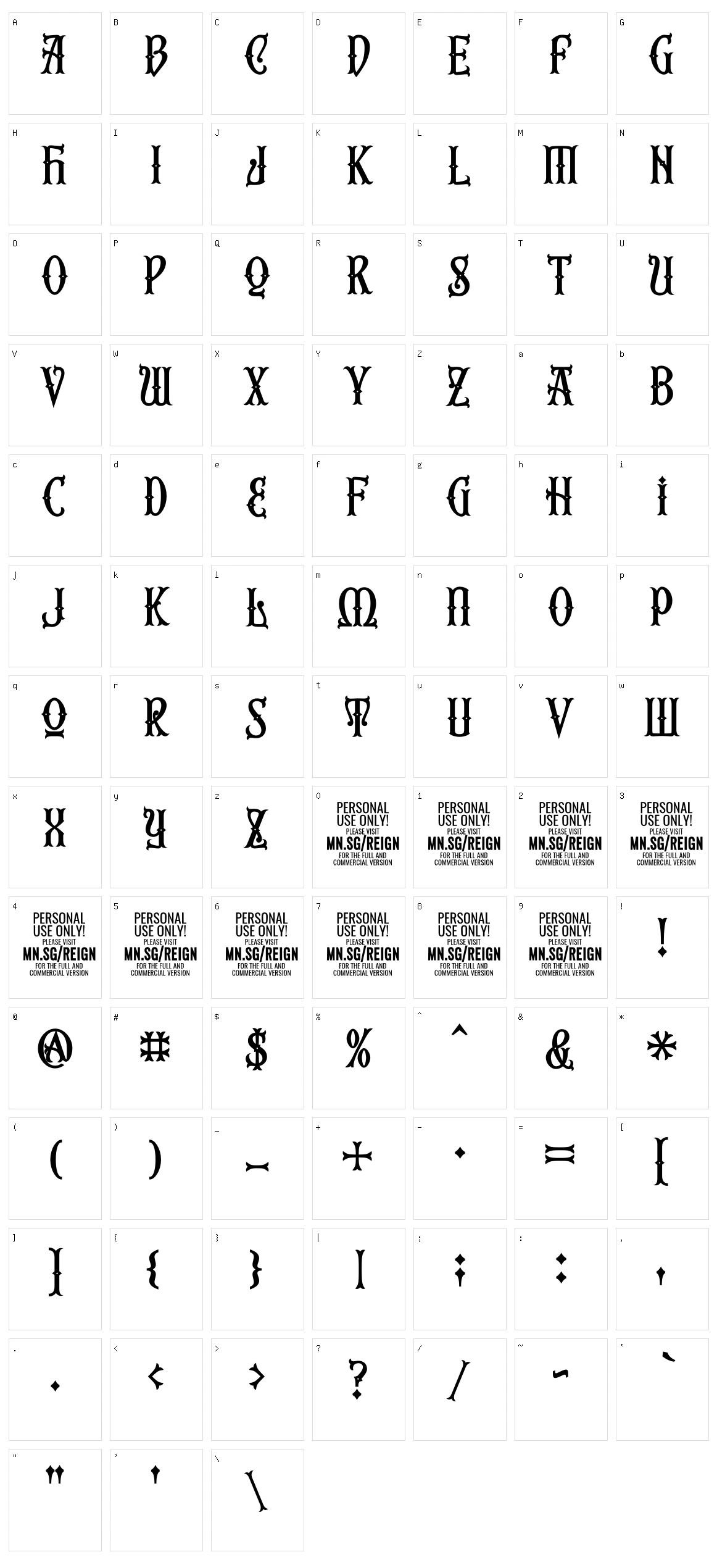 Second Reign Character Set