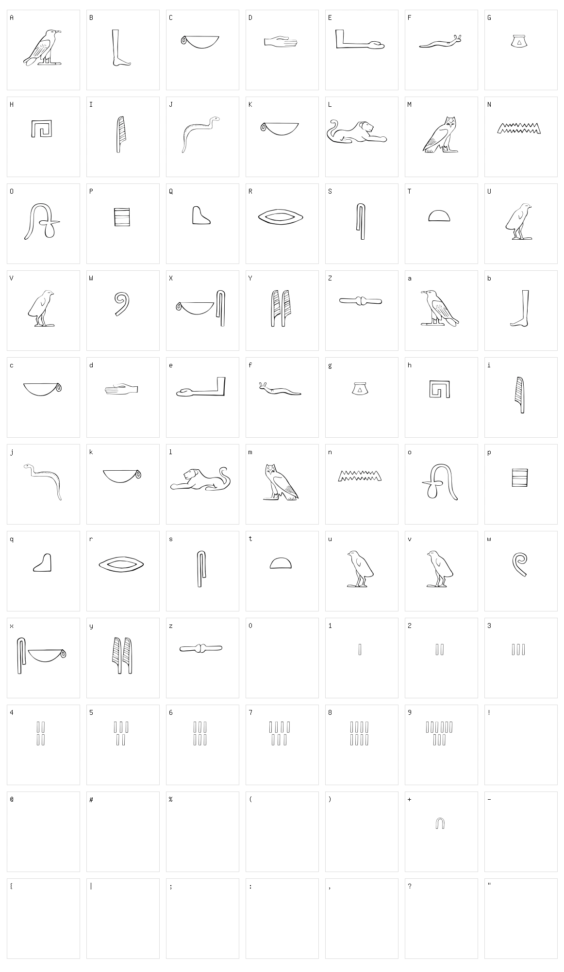 Ancient Egyptian Hieroglyphs Character Set