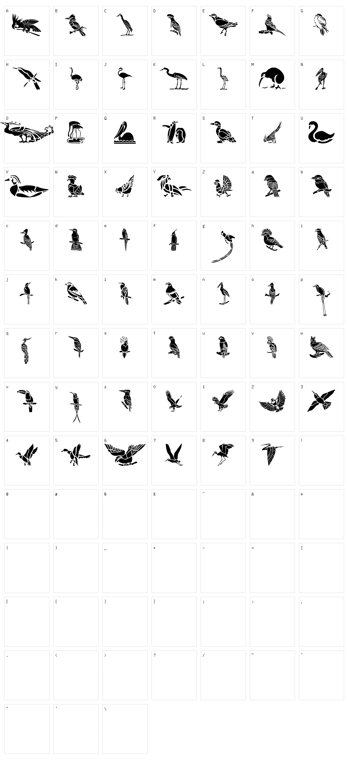 HFF Bird Stencil Character Set