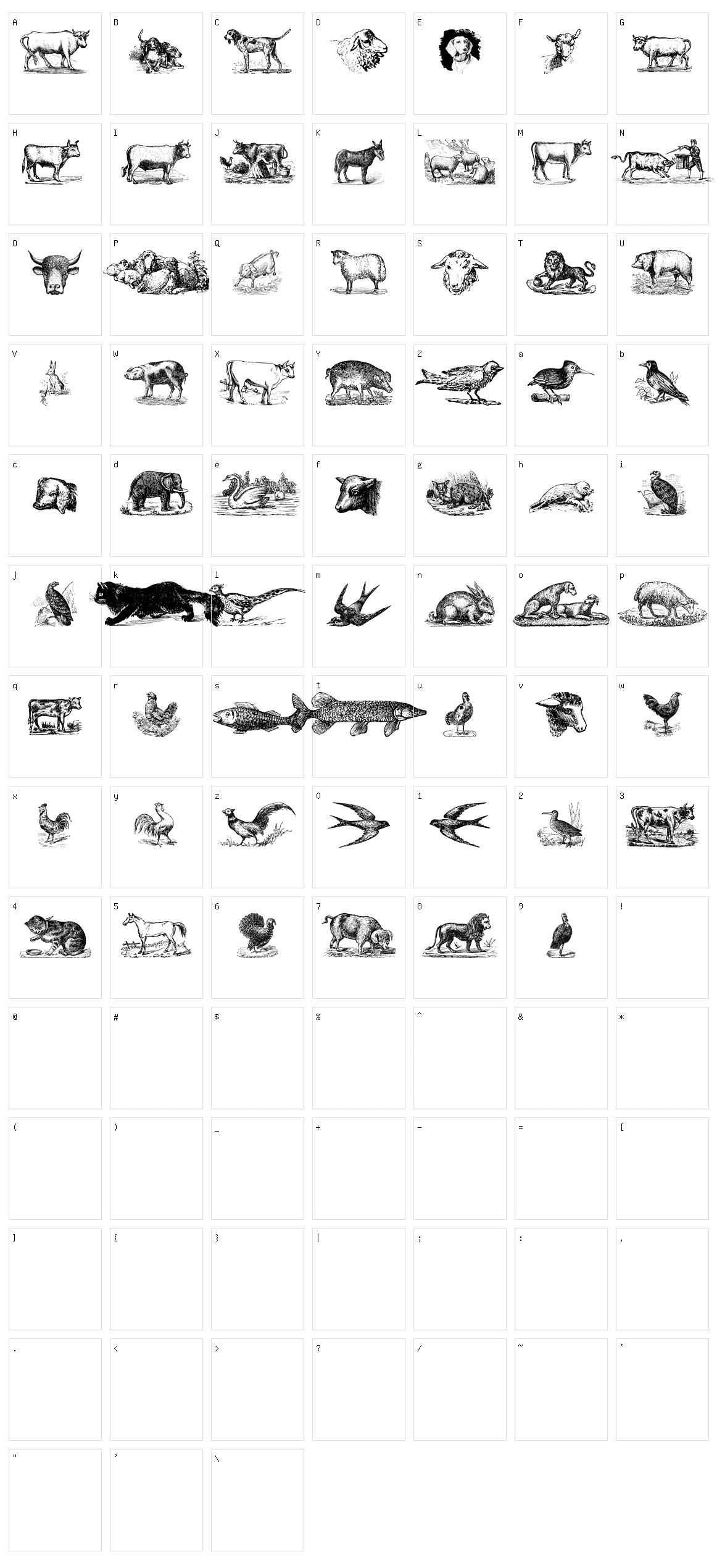 Animals Old Cuts Character Set