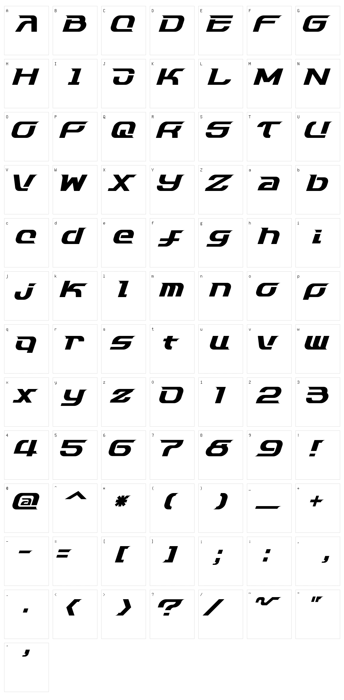 Dash 9812 Character Set