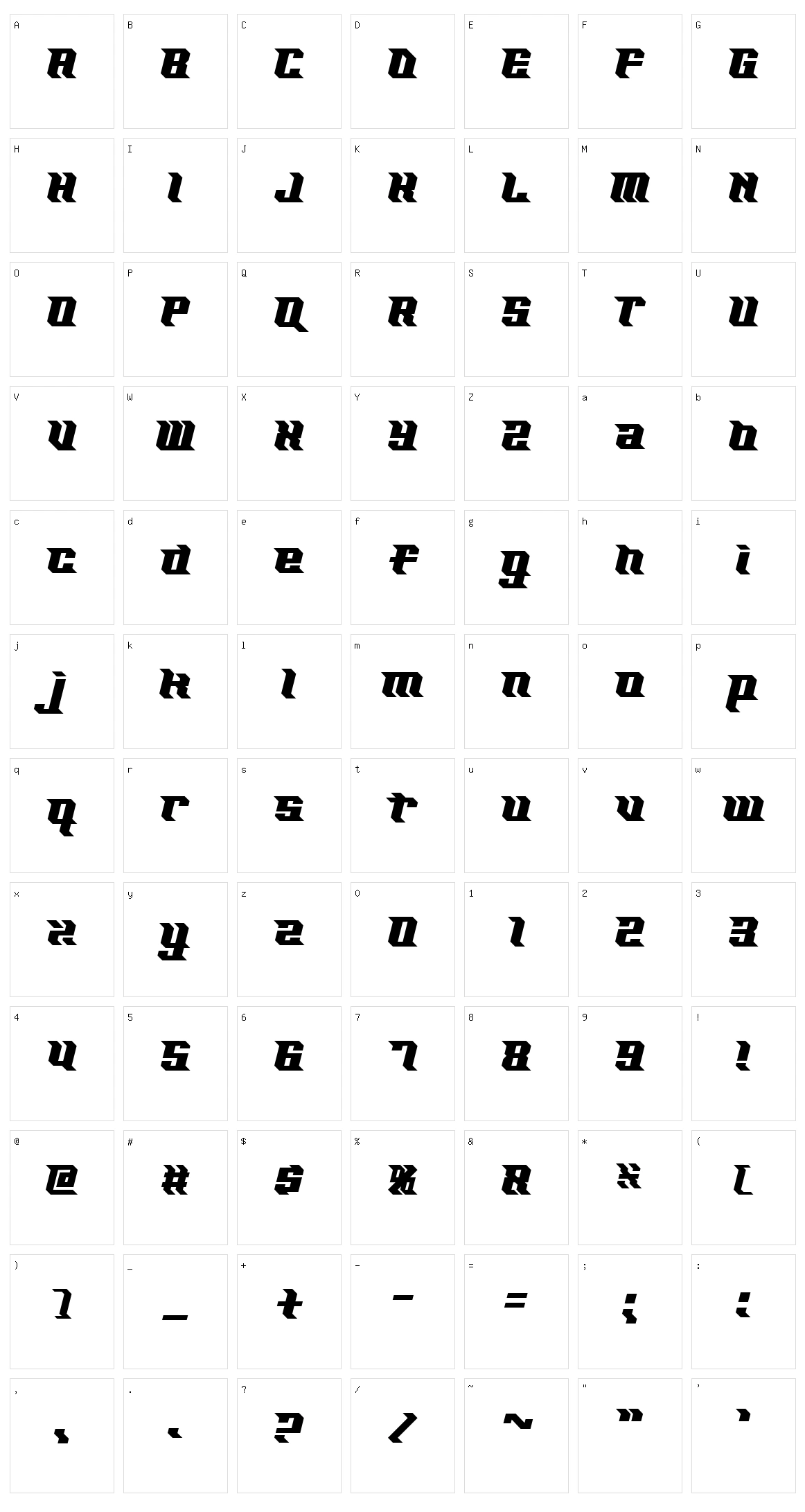 KZ Excel Character Set