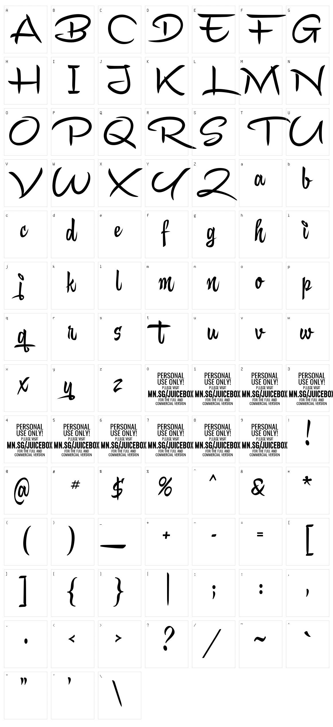 Juicebox Script Character Set