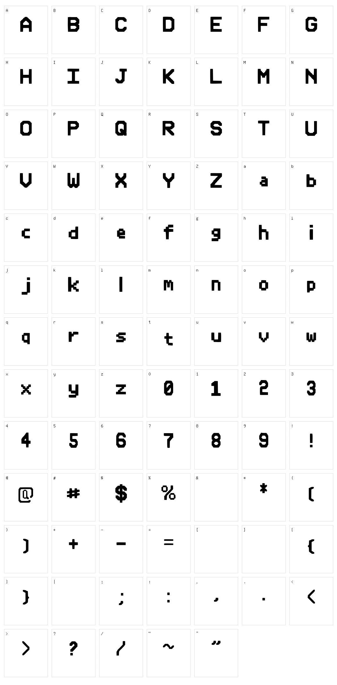 Pixle Font Character Set