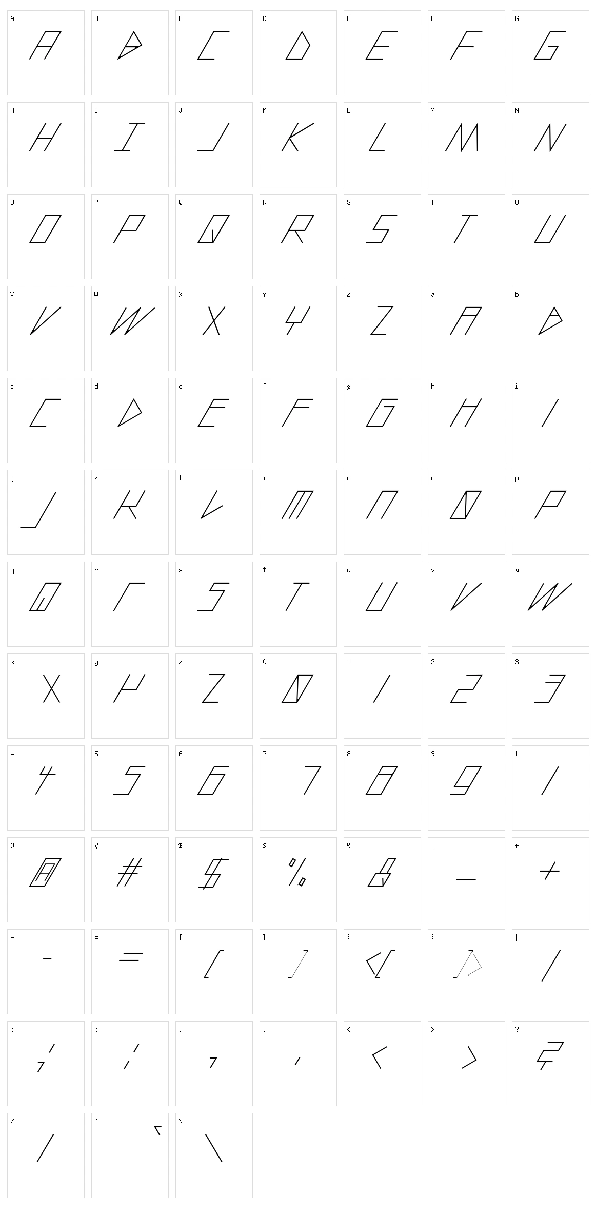 Slanted Italic Shift Character Set