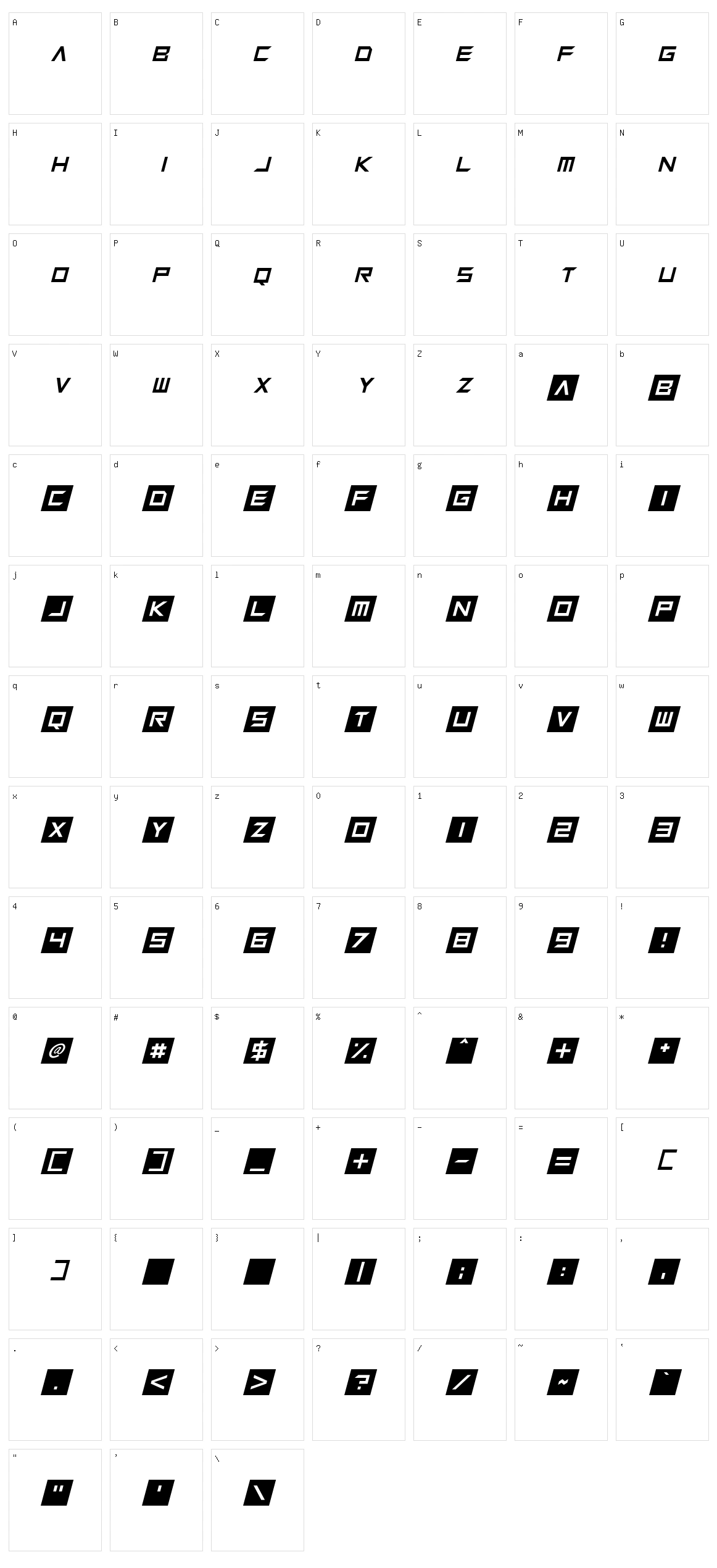 Squaresharps Character Set