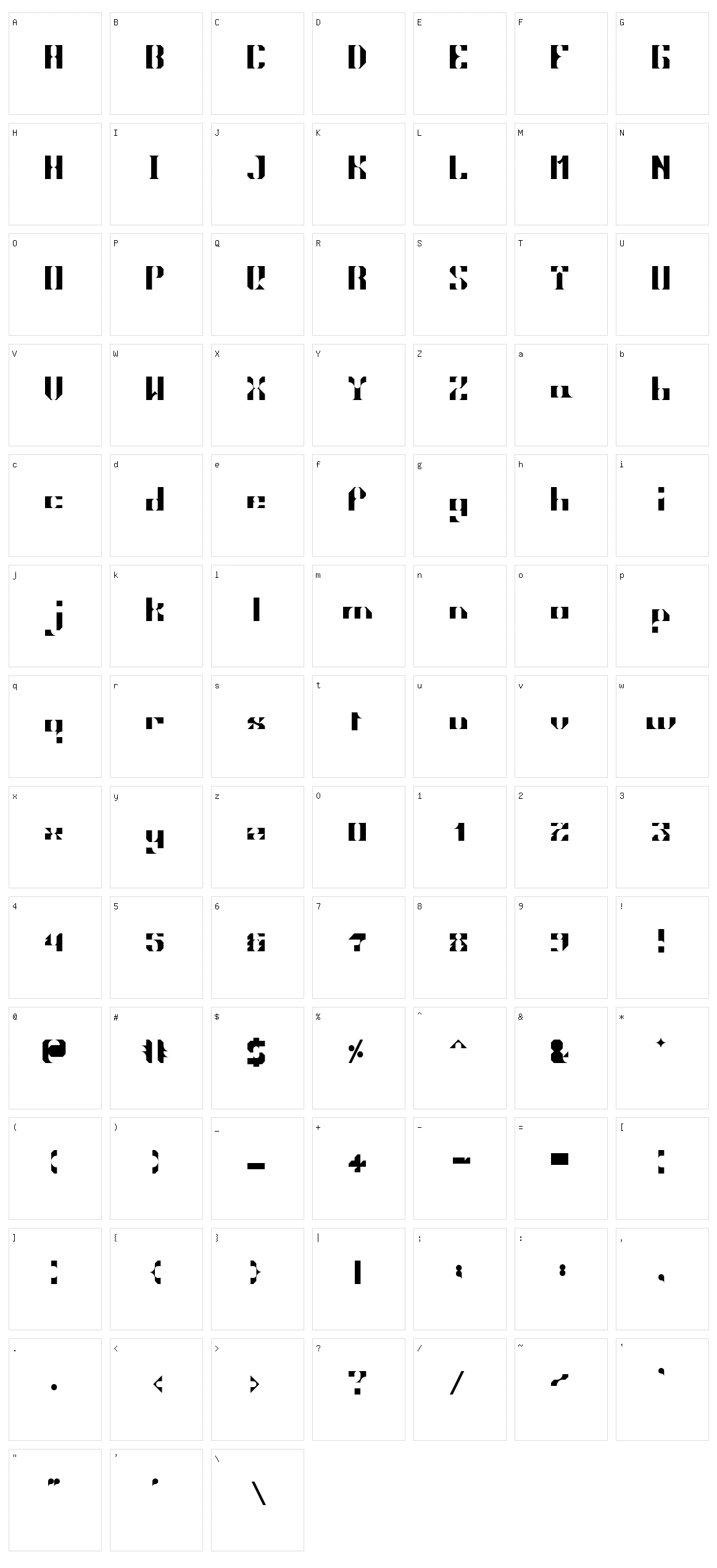 Techsquisite Character Set