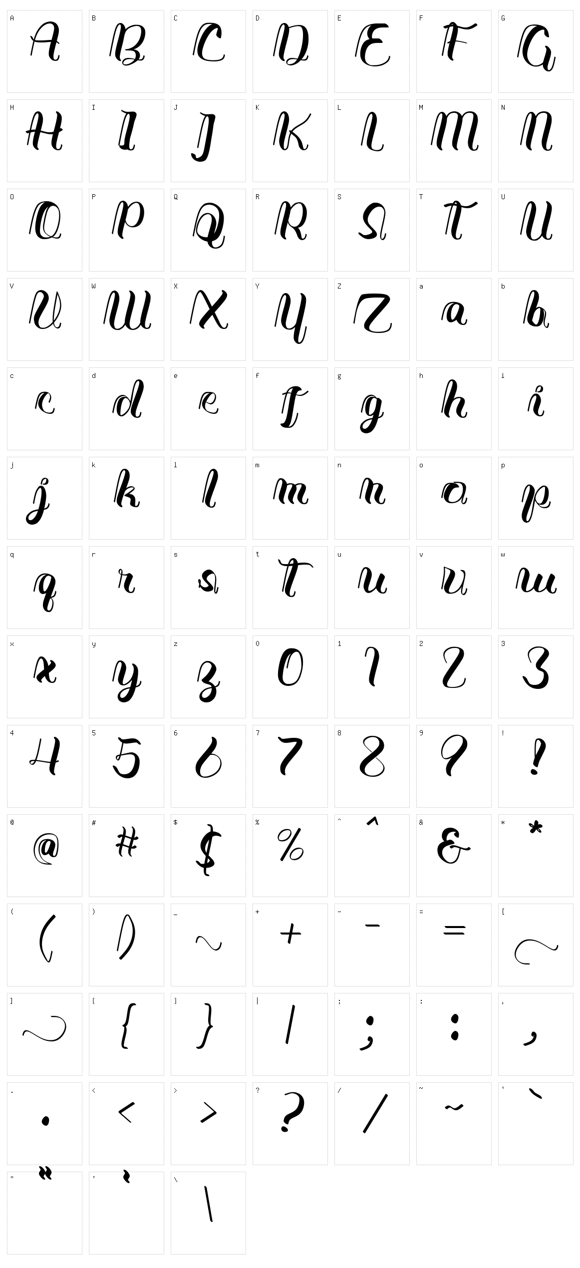 Java Calligraphy Character Set