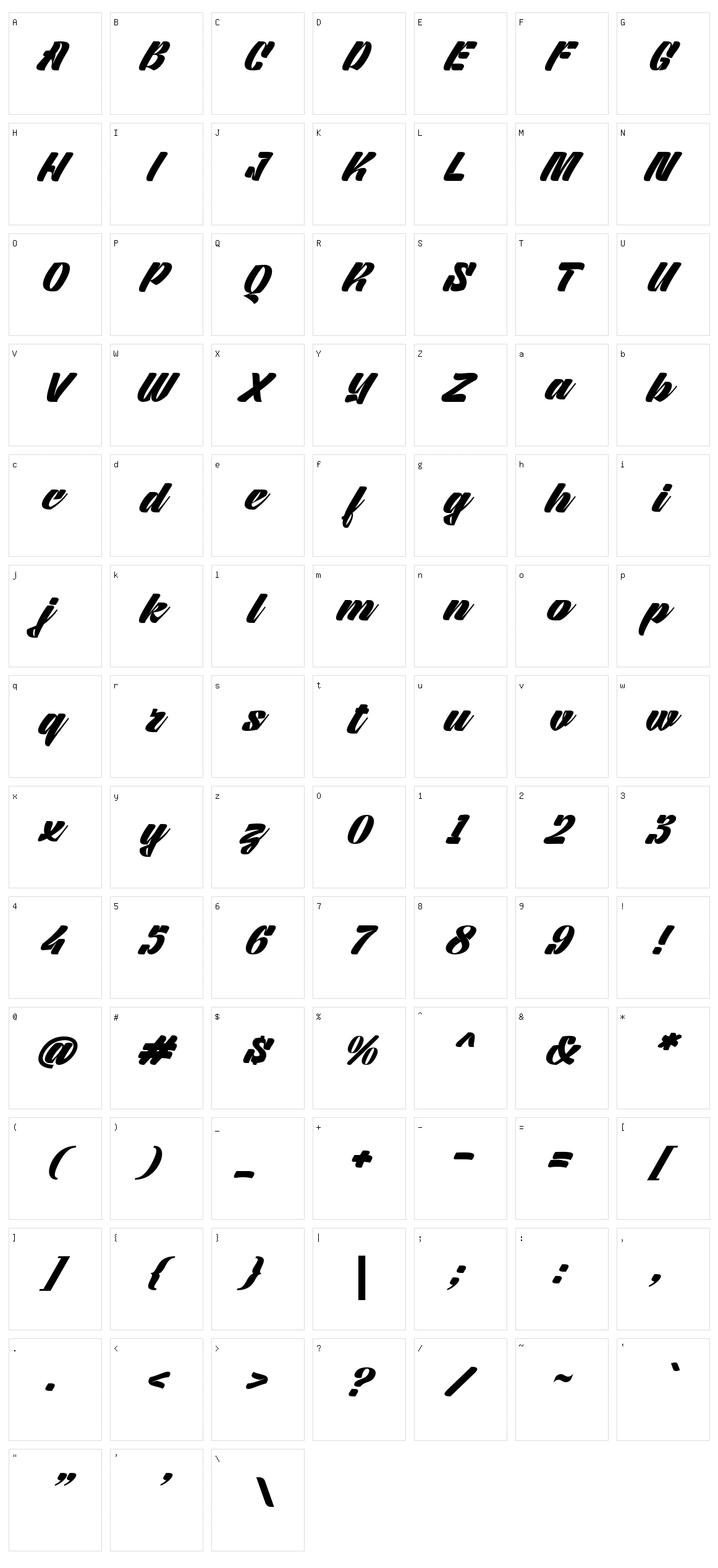 Redshine Script Character Set