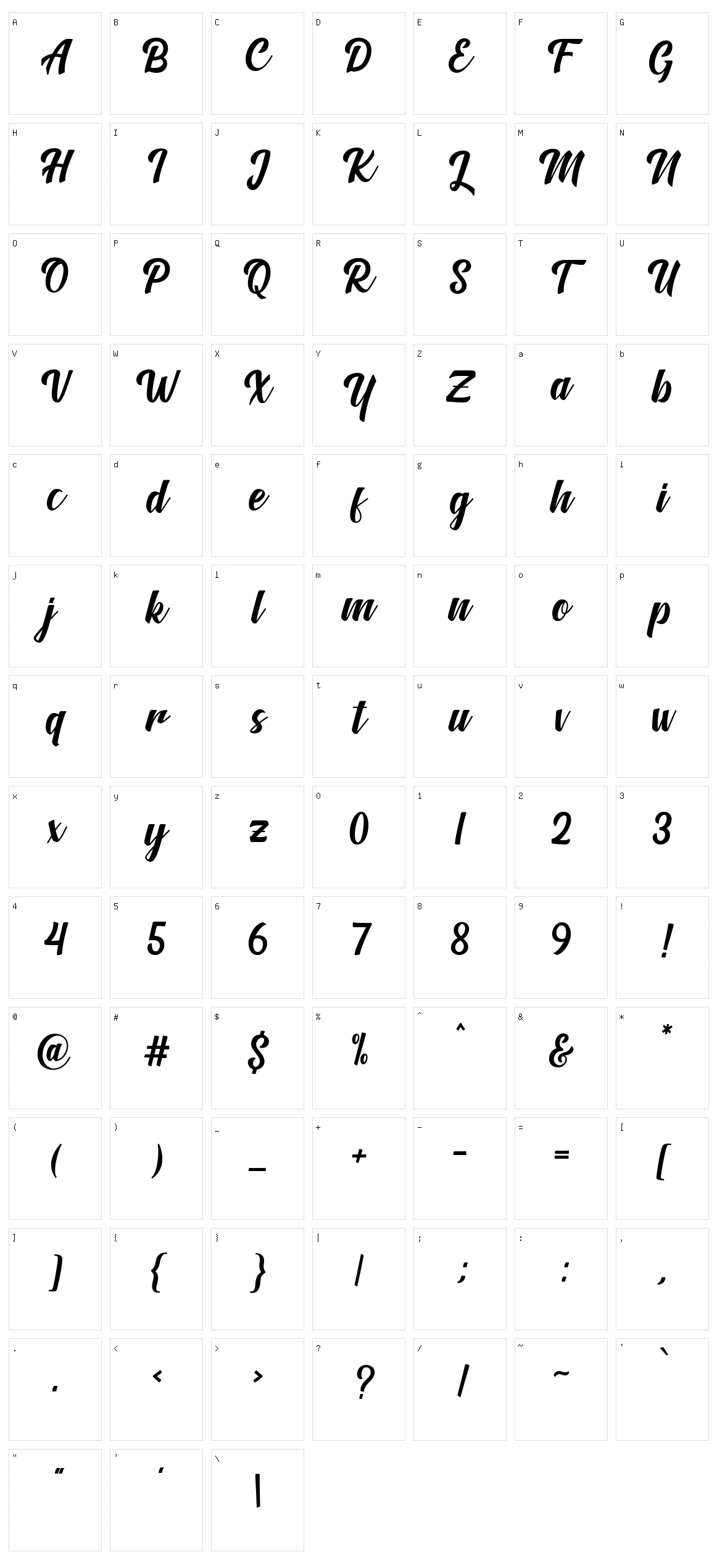 Madison Script Character Set