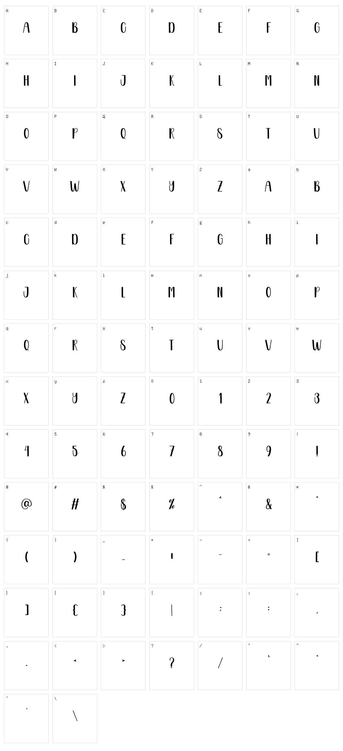 Simple Sample Character Set