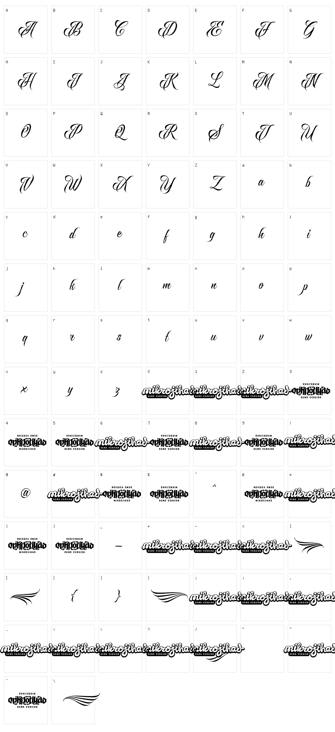 Raven Script Character Set