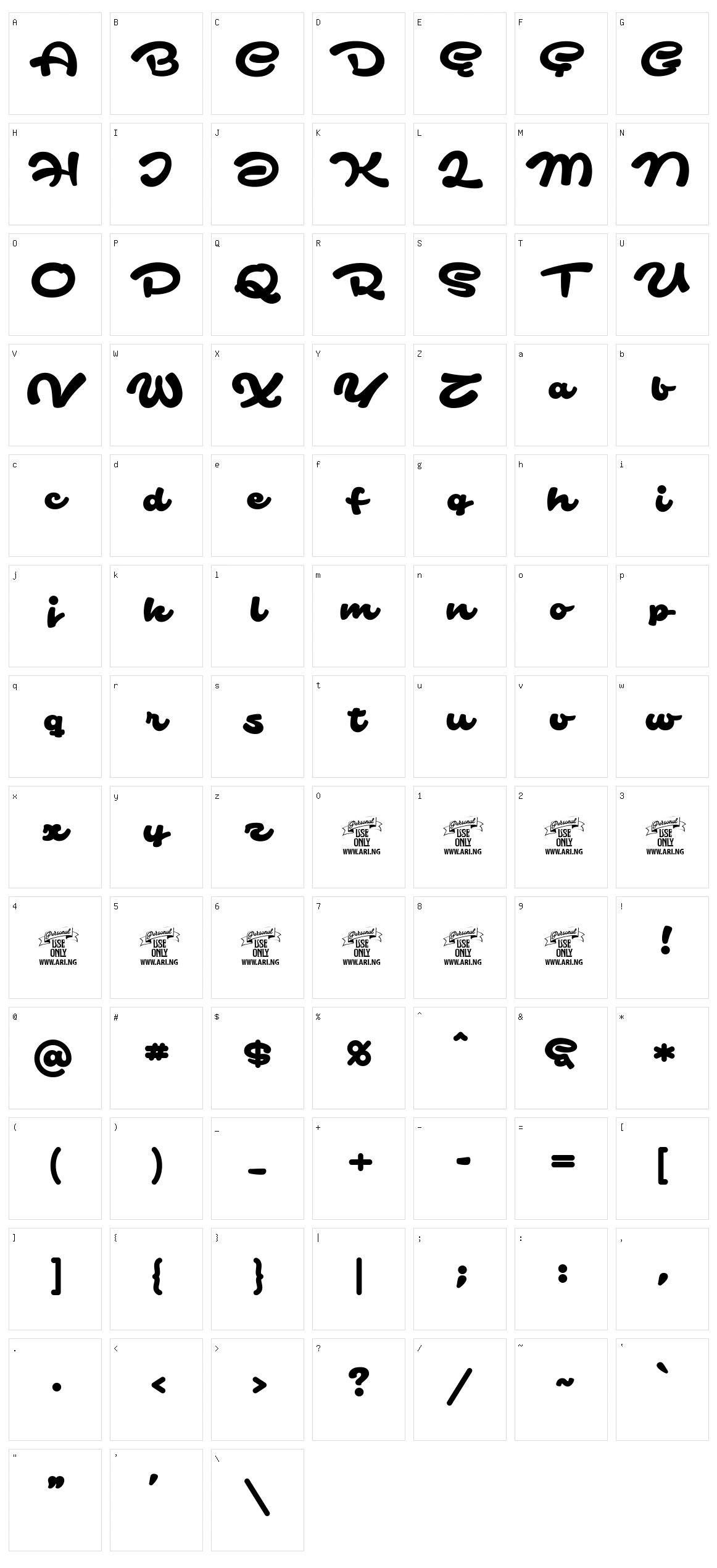 Safir Script Character Set
