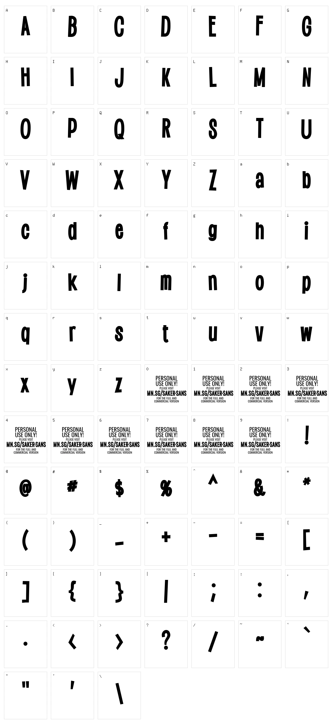 Saker Sans Character Set