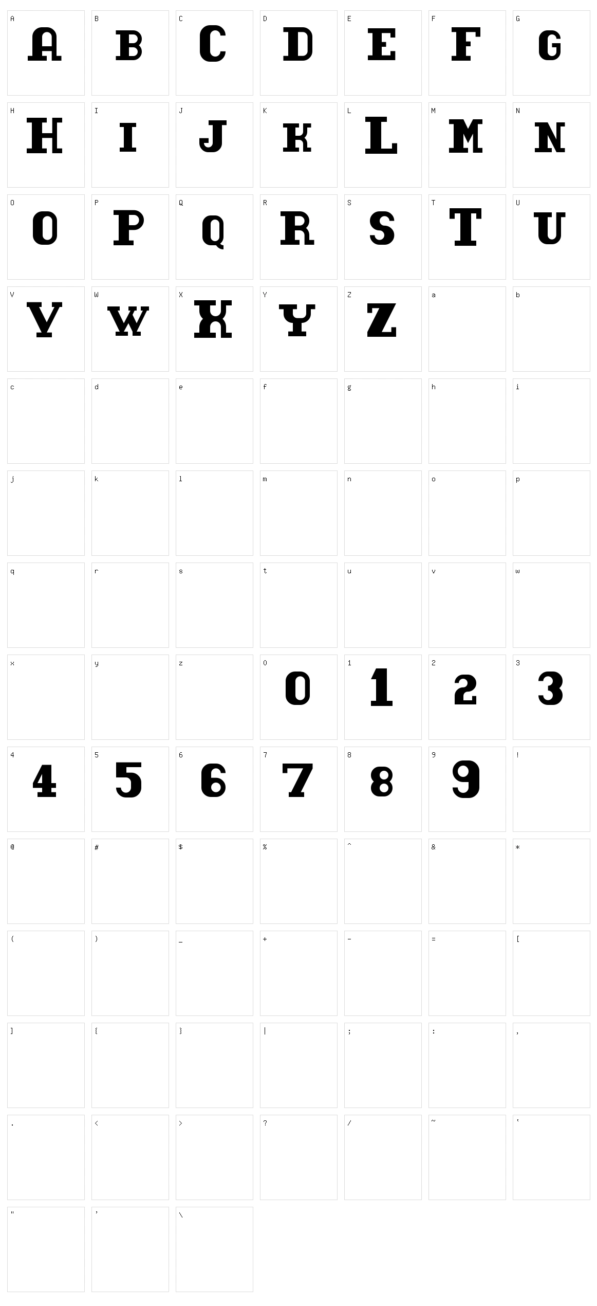 Tacketil Character Set