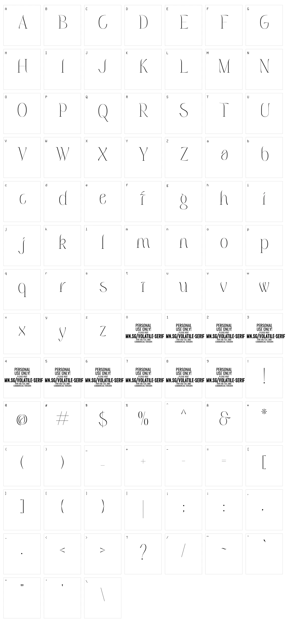 Volatile Serif Character Set