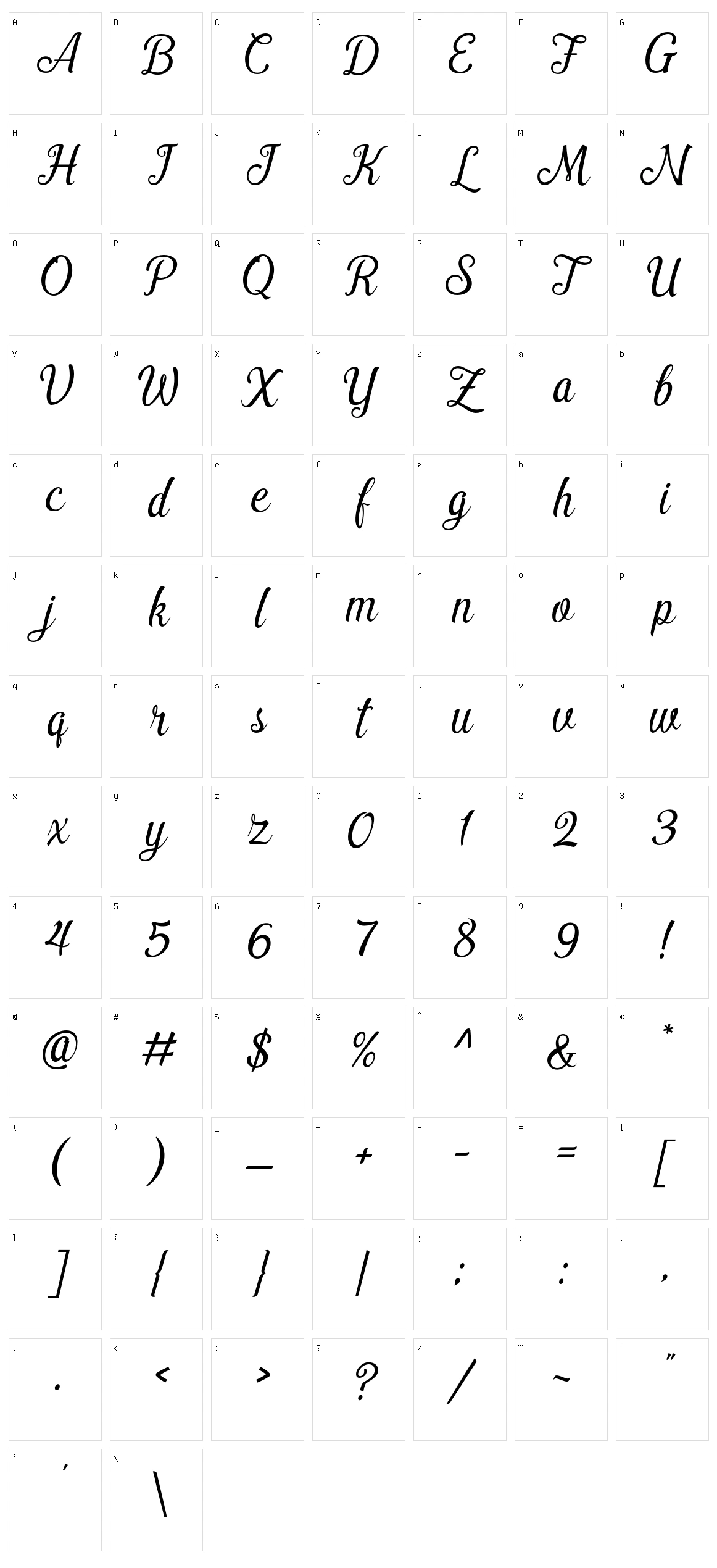 Pamega Script Character Set