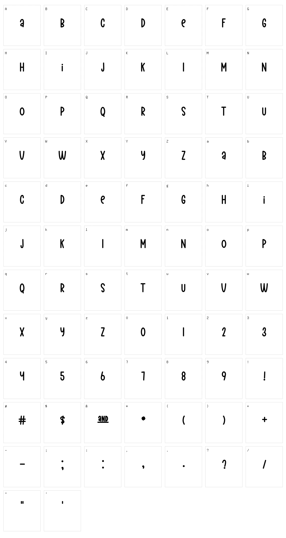 Pinokio Character Set