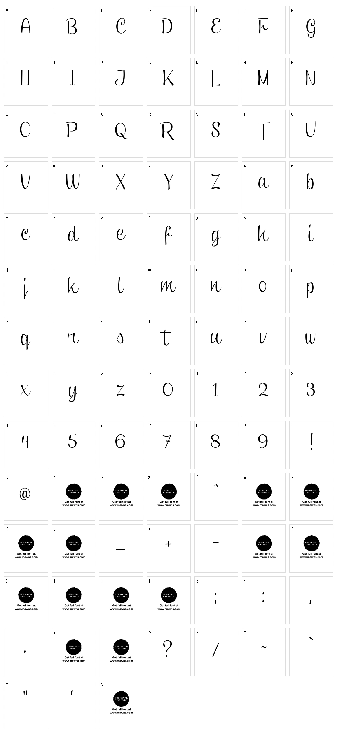 Clipper Script Character Set