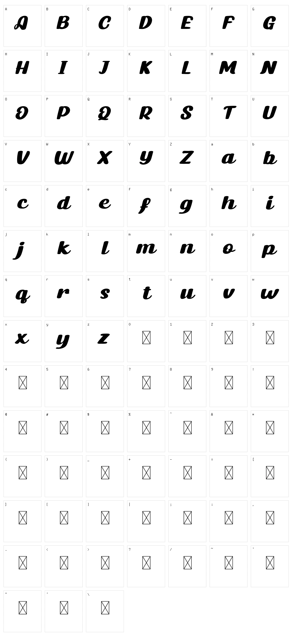Nicky Script Character Set