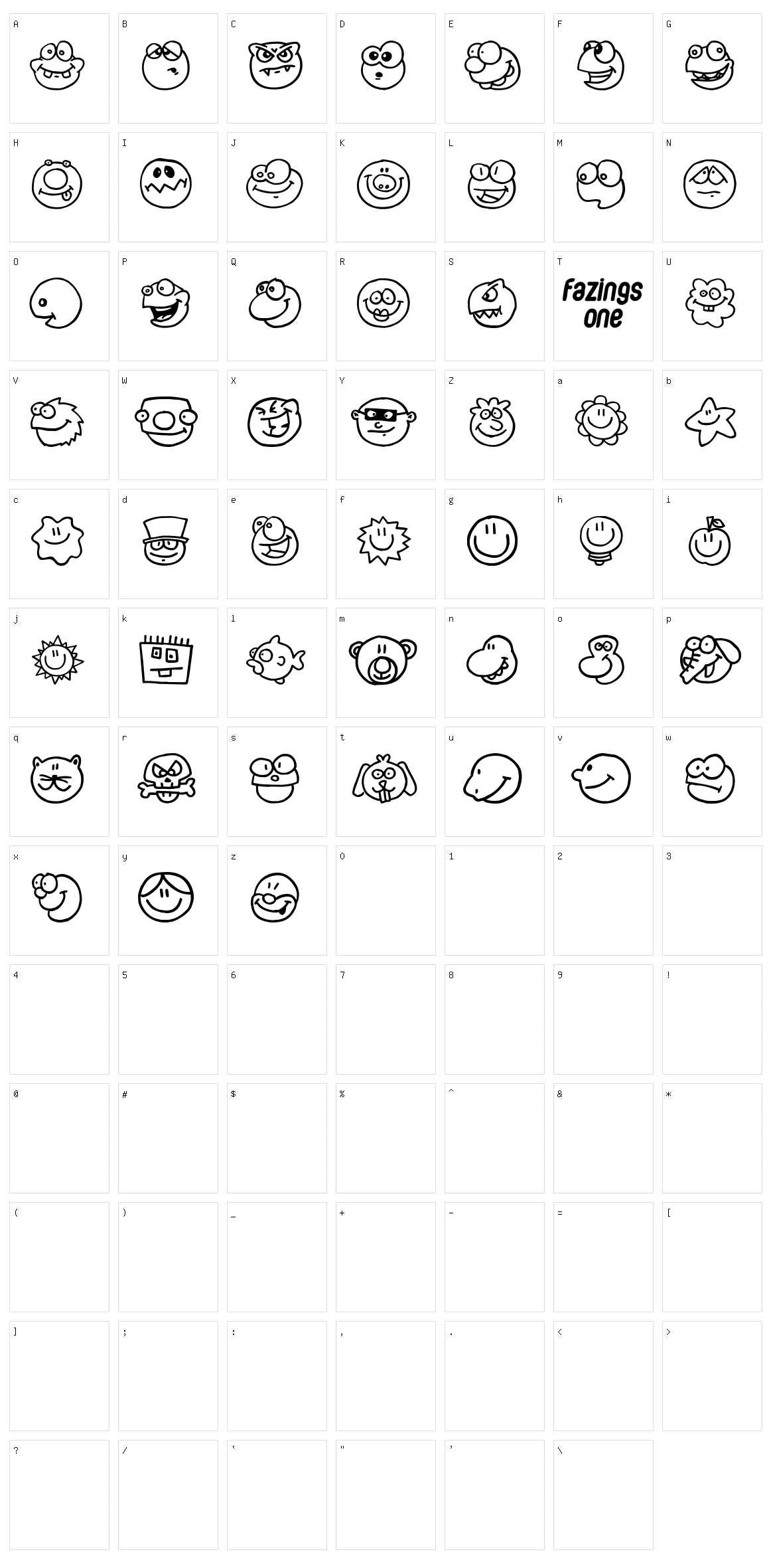 Fazings one  Character Set