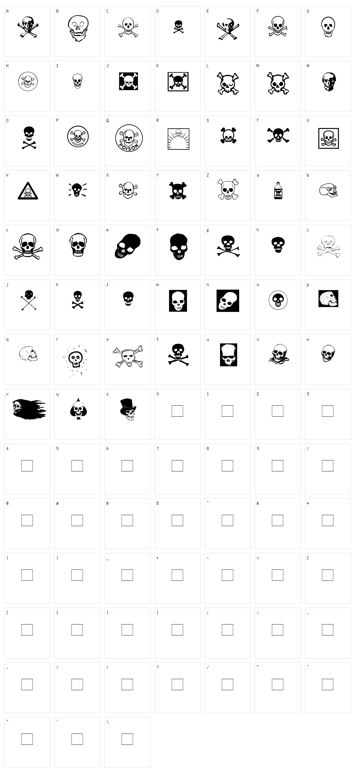 SkullZ  Character Set