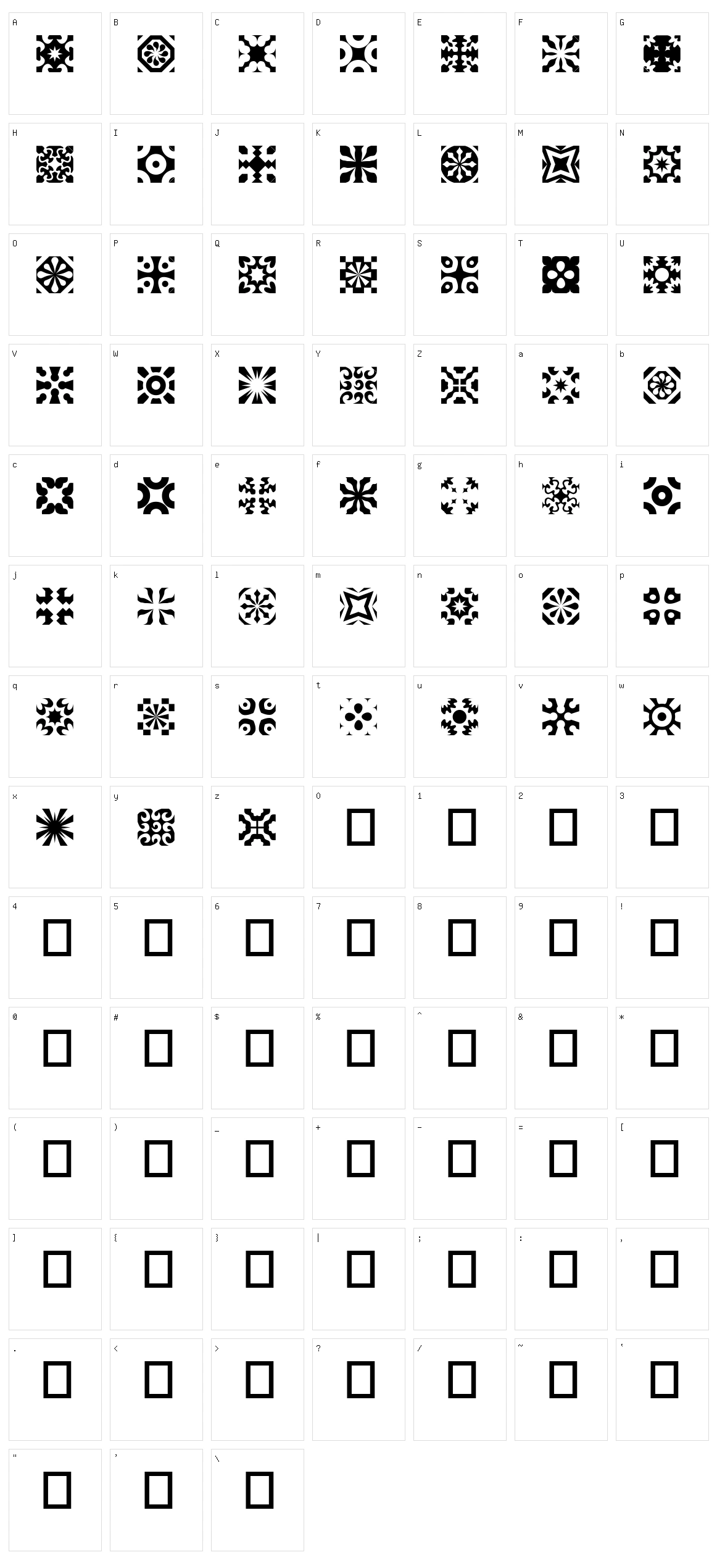 kitchen tile  Character Set