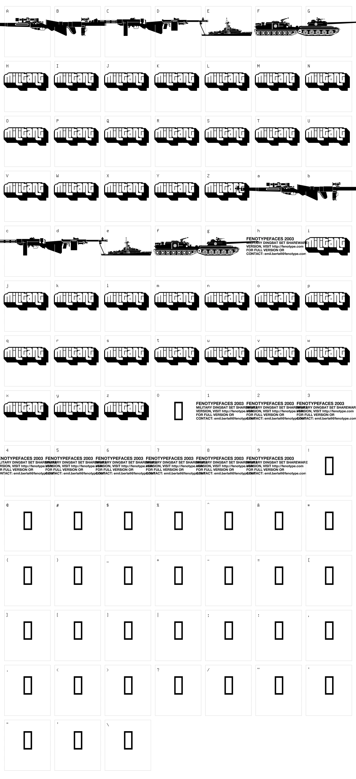 abc  Military dingbats fenotype  Character Set