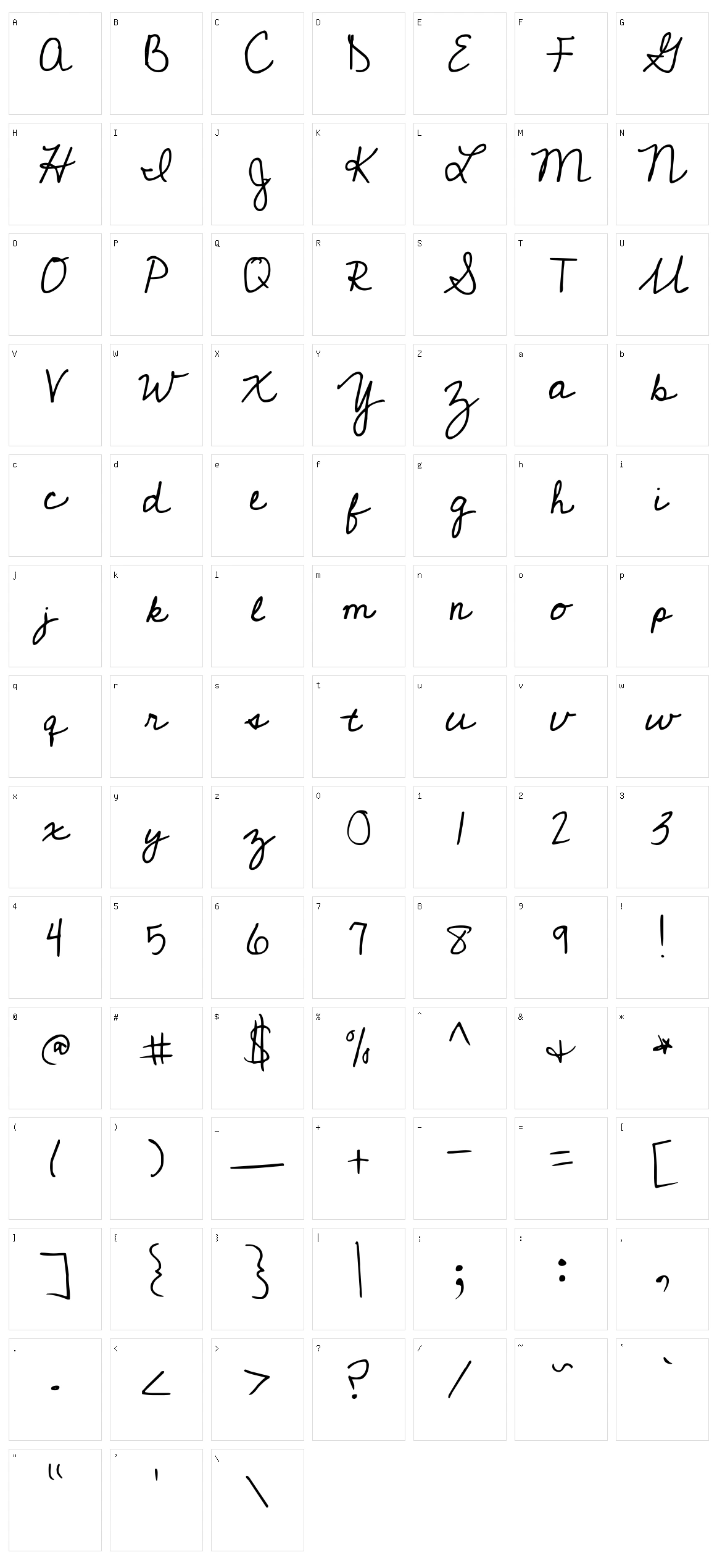 Cedarville cursive Character Set