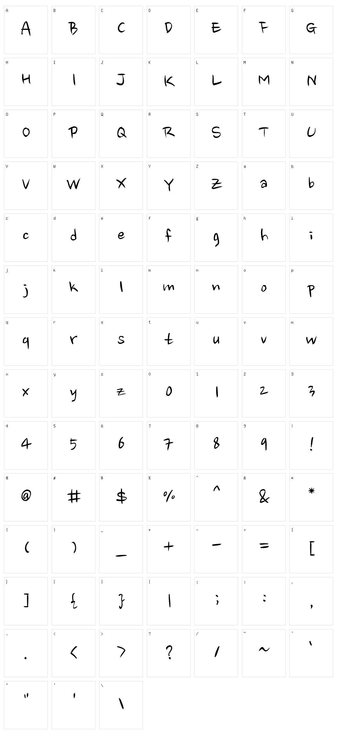 Nanum brush script Character Set