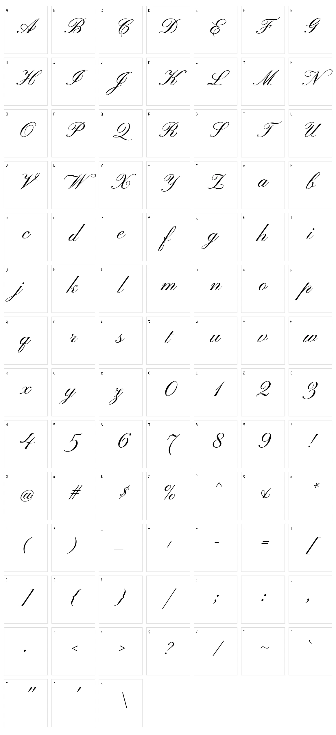 Pinyon script Character Set