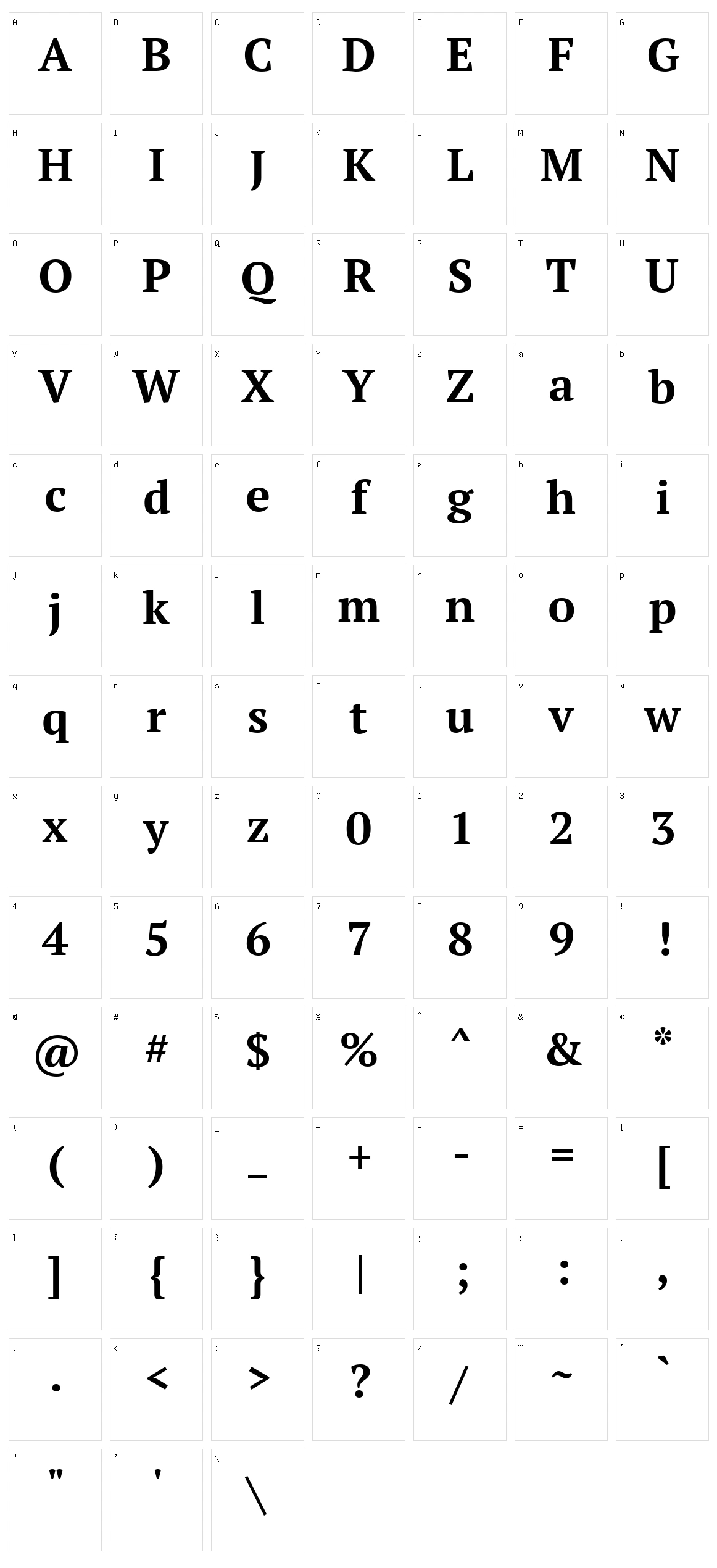 Pt serif Character Set