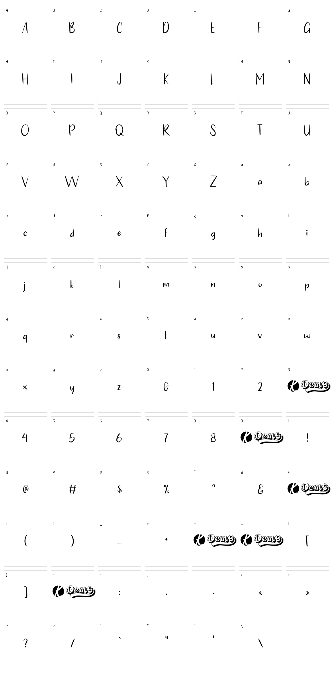 White Amour San Serif Character Set